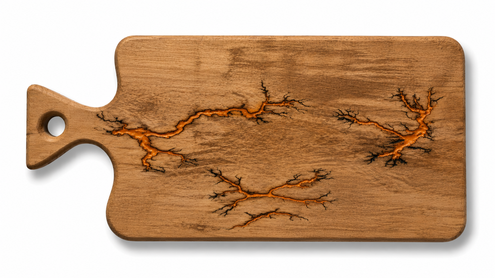 Élégante planche à découper en hêtre, motif fractal naturel 1 Planche à découper avec fractales orange